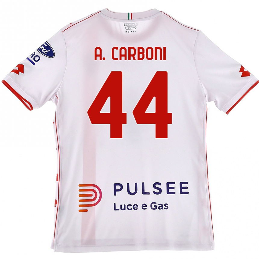 Kids Football Andrea Carboni #44 White Red Away Jersey 2024/25 T-Shirt Uk