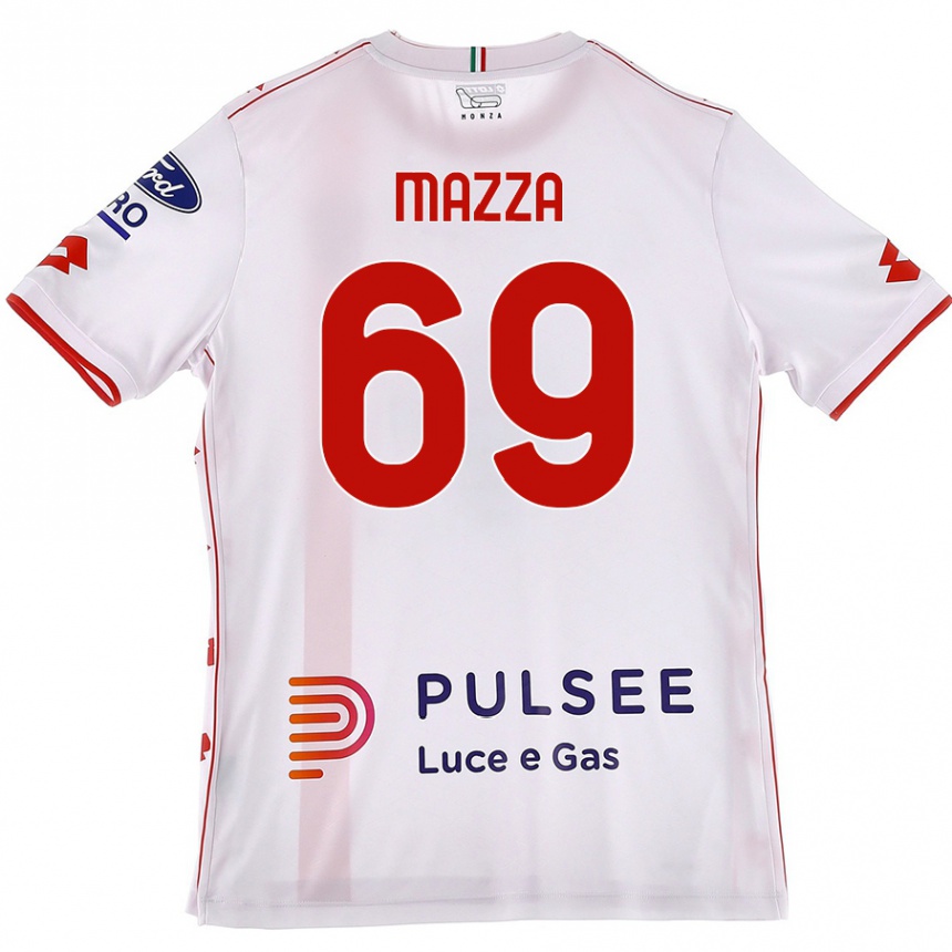 Kids Football Andrea Mazza #69 White Red Away Jersey 2024/25 T-Shirt Uk