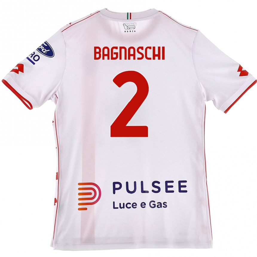 Kids Football Alessandro Bagnaschi #2 White Red Away Jersey 2024/25 T-Shirt Uk