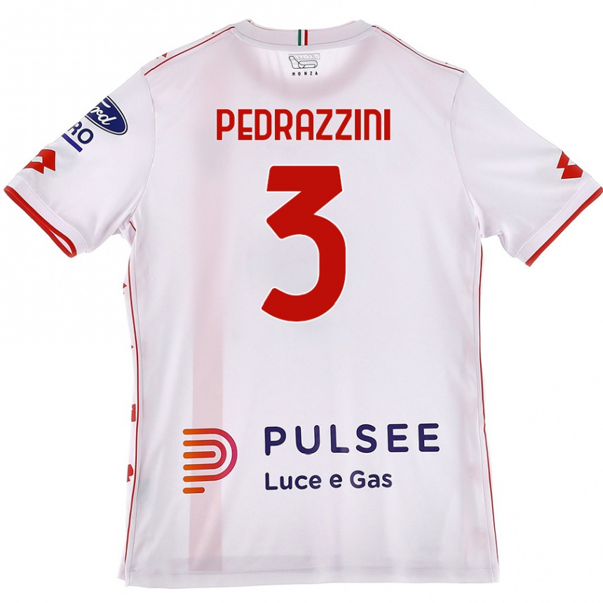 Kids Football Carlo Pedrazzini #3 White Red Away Jersey 2024/25 T-Shirt Uk