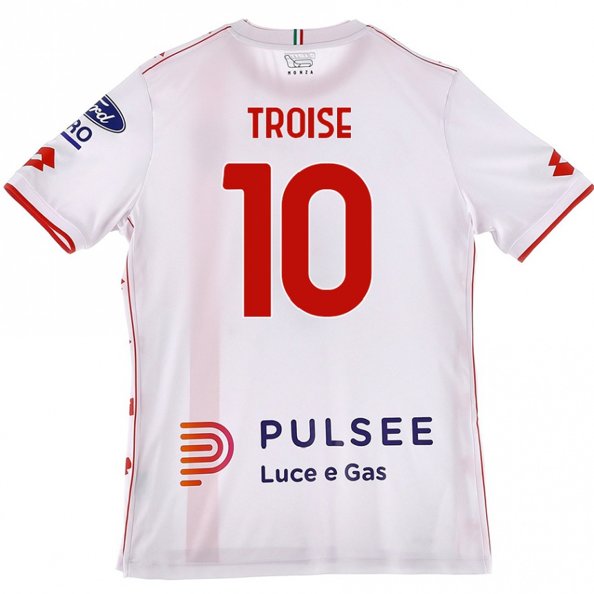 Kids Football Antonio Troise #10 White Red Away Jersey 2024/25 T-Shirt Uk