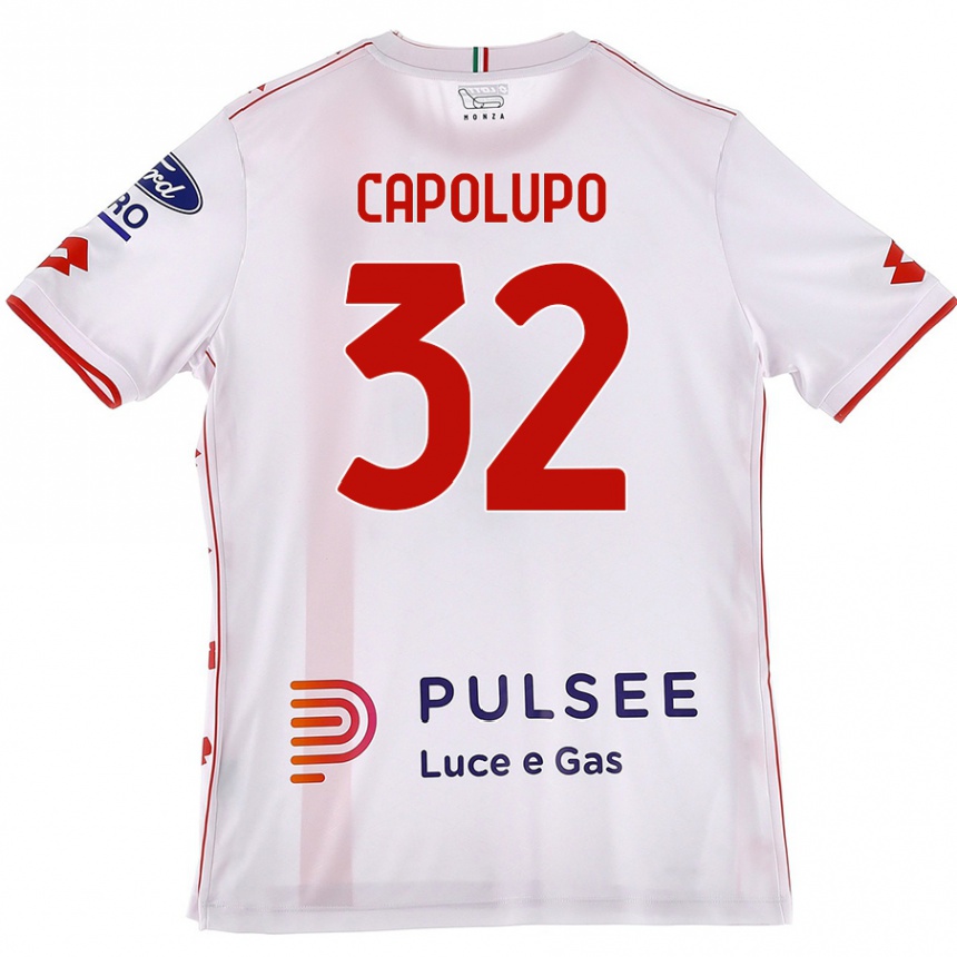 Kids Football Samuele Capolupo #32 White Red Away Jersey 2024/25 T-Shirt Uk