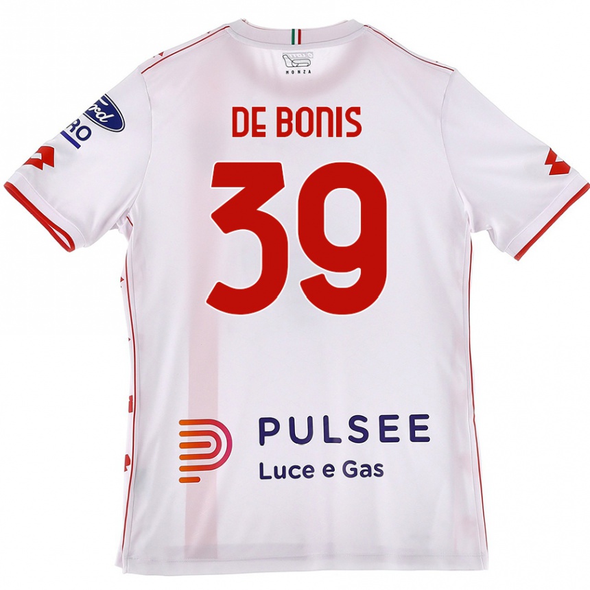 Kids Football Andrea De Bonis #39 White Red Away Jersey 2024/25 T-Shirt Uk