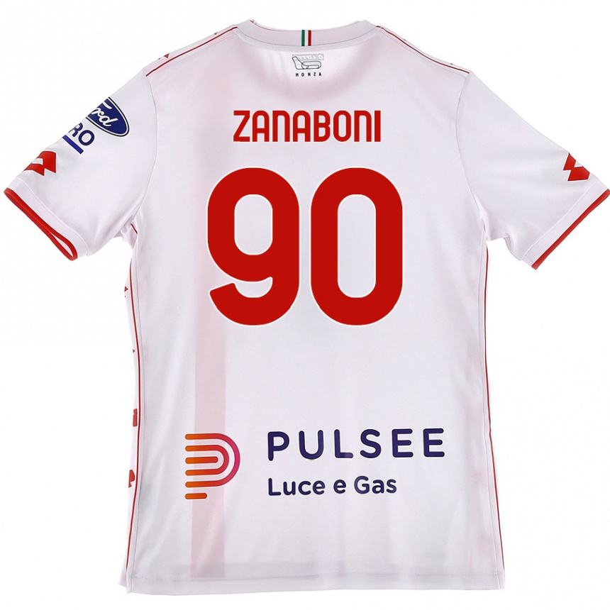 Kids Football Emanuele Zanaboni #90 White Red Away Jersey 2024/25 T-Shirt Uk