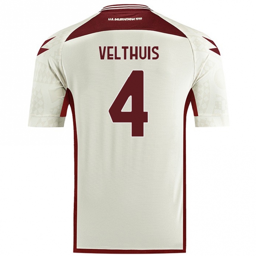 Kids Football Tijs Velthuis #4 Cream Color Away Jersey 2024/25 T-Shirt Uk