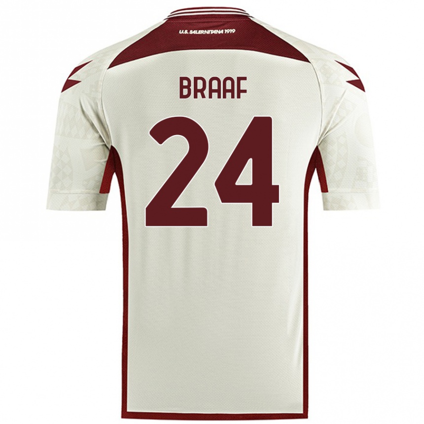 Kids Football Jayden Braaf #24 Cream Color Away Jersey 2024/25 T-Shirt Uk