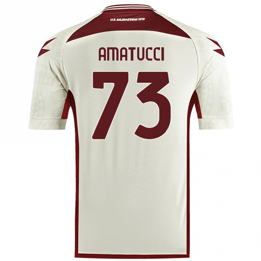 Kids Football Lorenzo Amatucci #73 Cream Color Away Jersey 2024/25 T-Shirt Uk