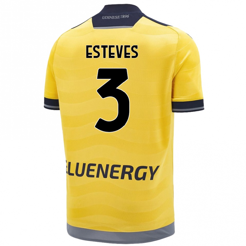 Kids Football Gonçalo Esteves #3 Golden Away Jersey 2024/25 T-Shirt Uk