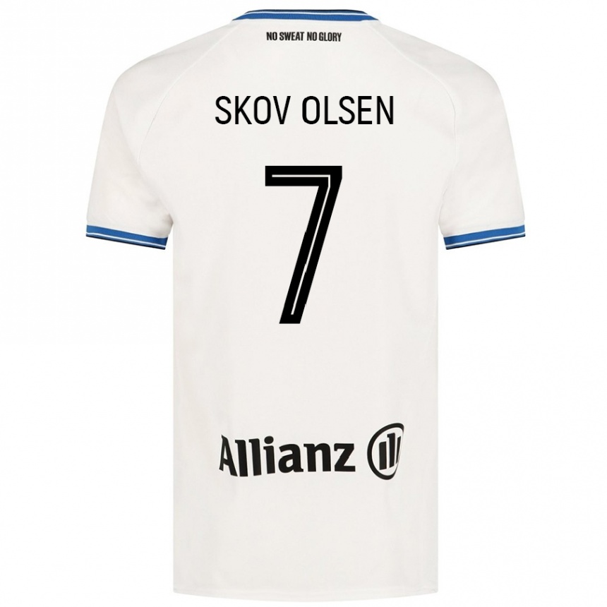 Kids Football Andreas Skov Olsen #7 White Away Jersey 2024/25 T-Shirt Uk