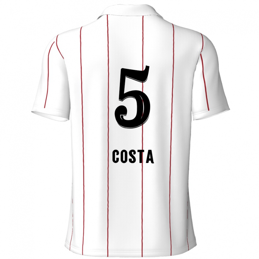 Kids Football Ayrton Costa #5 White Black Away Jersey 2024/25 T-Shirt Uk