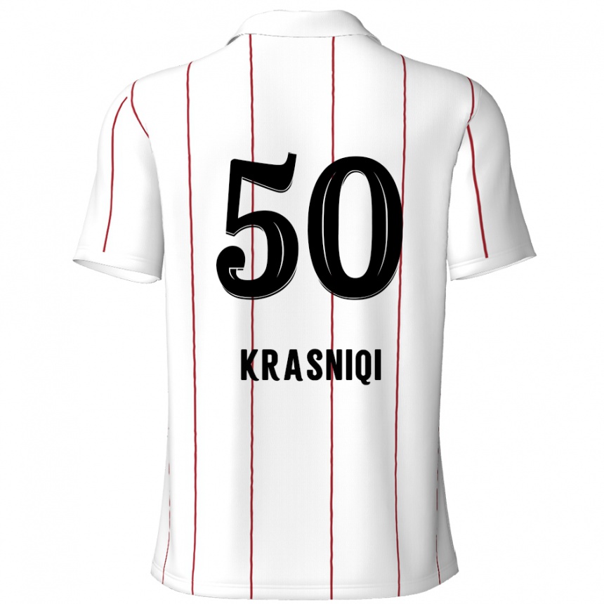 Kids Football Laurit Krasniqi #50 White Black Away Jersey 2024/25 T-Shirt Uk