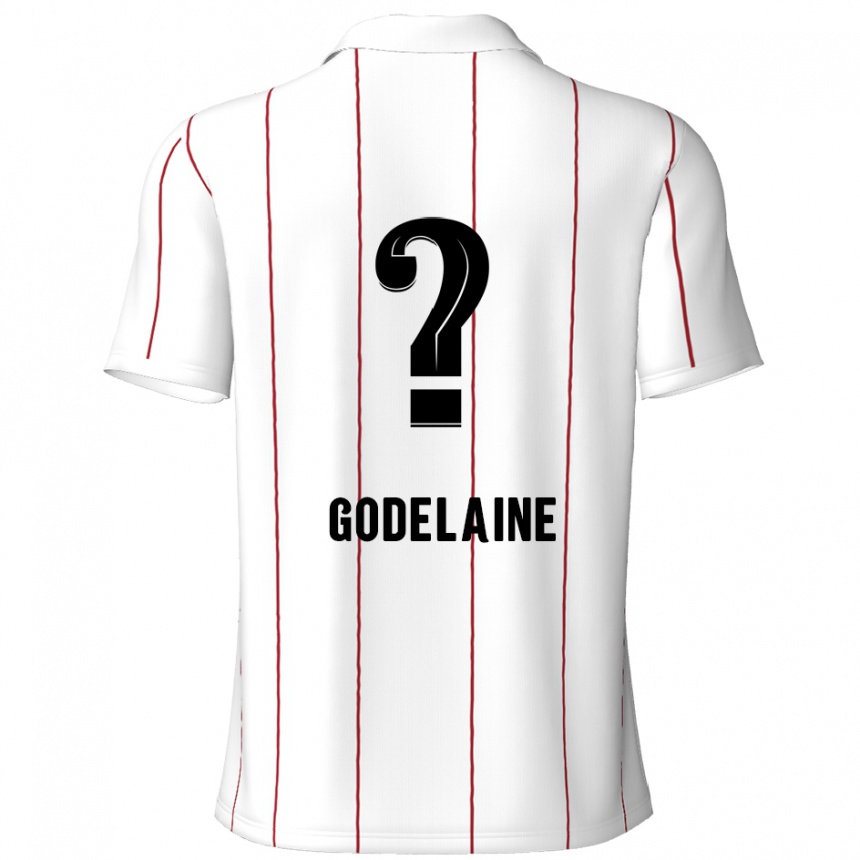 Kids Football Jeff Godelaine #0 White Black Away Jersey 2024/25 T-Shirt Uk