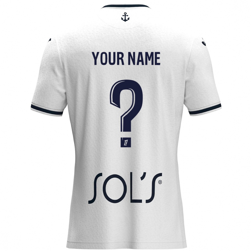 Kids Football Your Name #0 White Dark Blue Away Jersey 2024/25 T-Shirt Uk