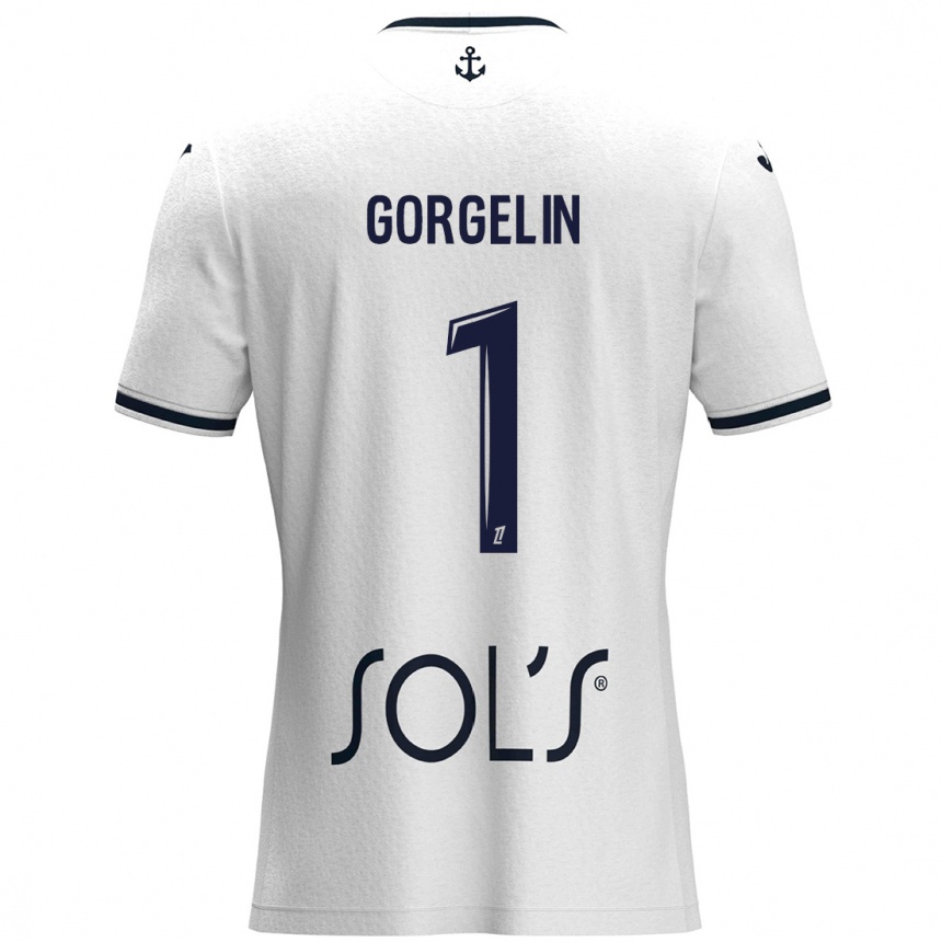 Kids Football Mathieu Gorgelin #1 White Dark Blue Away Jersey 2024/25 T-Shirt Uk