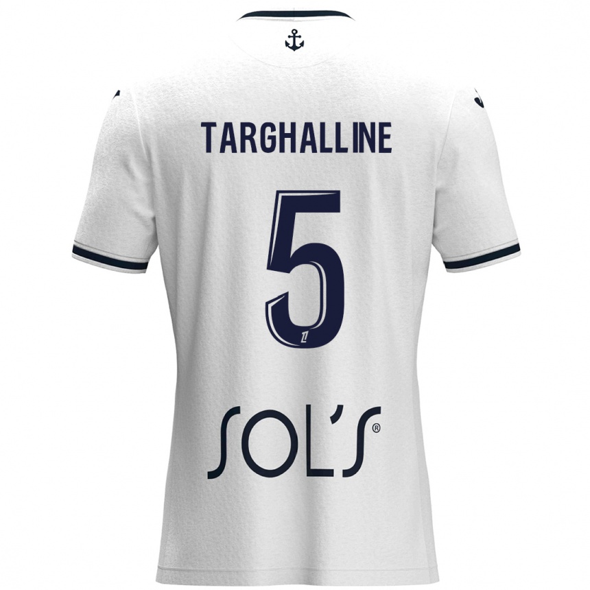 Kids Football Oussama Targhalline #5 White Dark Blue Away Jersey 2024/25 T-Shirt Uk