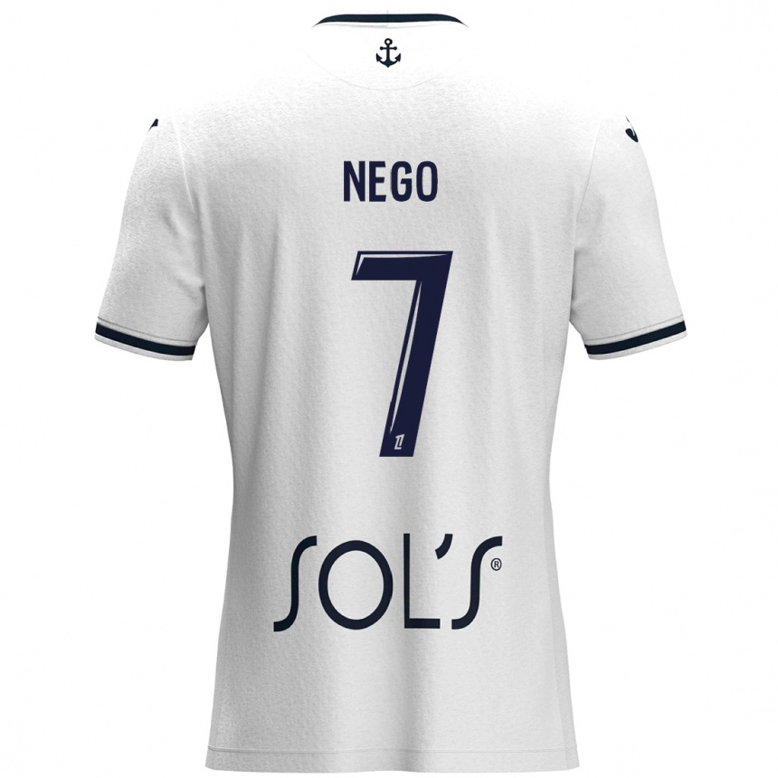 Kids Football Loïc Nego #7 White Dark Blue Away Jersey 2024/25 T-Shirt Uk