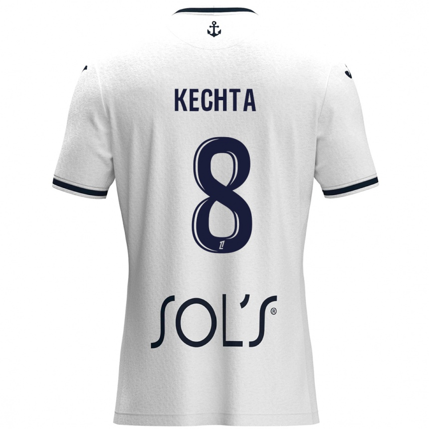 Kids Football Yassine Kechta #8 White Dark Blue Away Jersey 2024/25 T-Shirt Uk