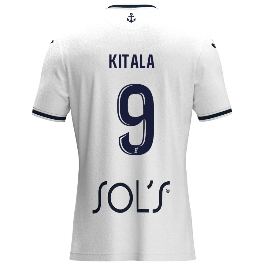 Kids Football Yann Kitala #9 White Dark Blue Away Jersey 2024/25 T-Shirt Uk