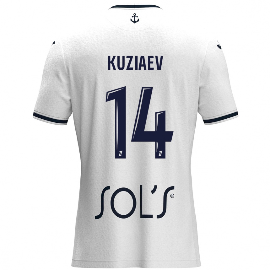 Kids Football Daler Kuzyaev #14 White Dark Blue Away Jersey 2024/25 T-Shirt Uk