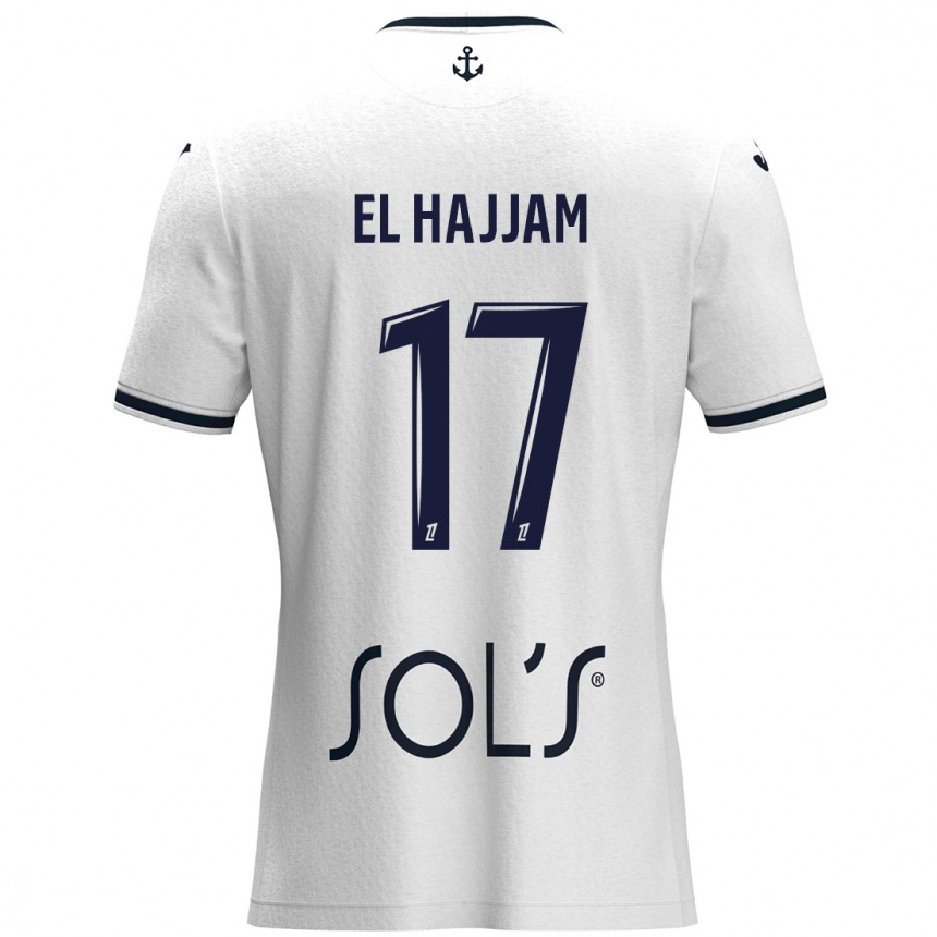 Kids Football Oualid El Hajjam #17 White Dark Blue Away Jersey 2024/25 T-Shirt Uk