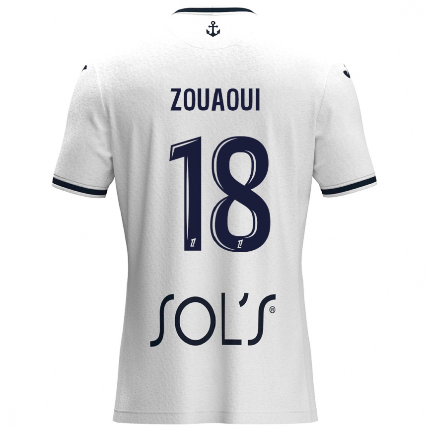 Kids Football Yanis Zouaoui #18 White Dark Blue Away Jersey 2024/25 T-Shirt Uk