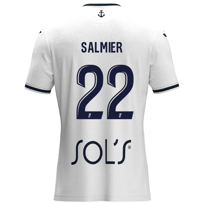 Kids Football Yoann Salmier #22 White Dark Blue Away Jersey 2024/25 T-Shirt Uk