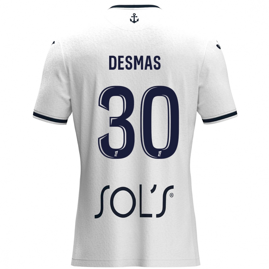 Kids Football Arthur Desmas #30 White Dark Blue Away Jersey 2024/25 T-Shirt Uk