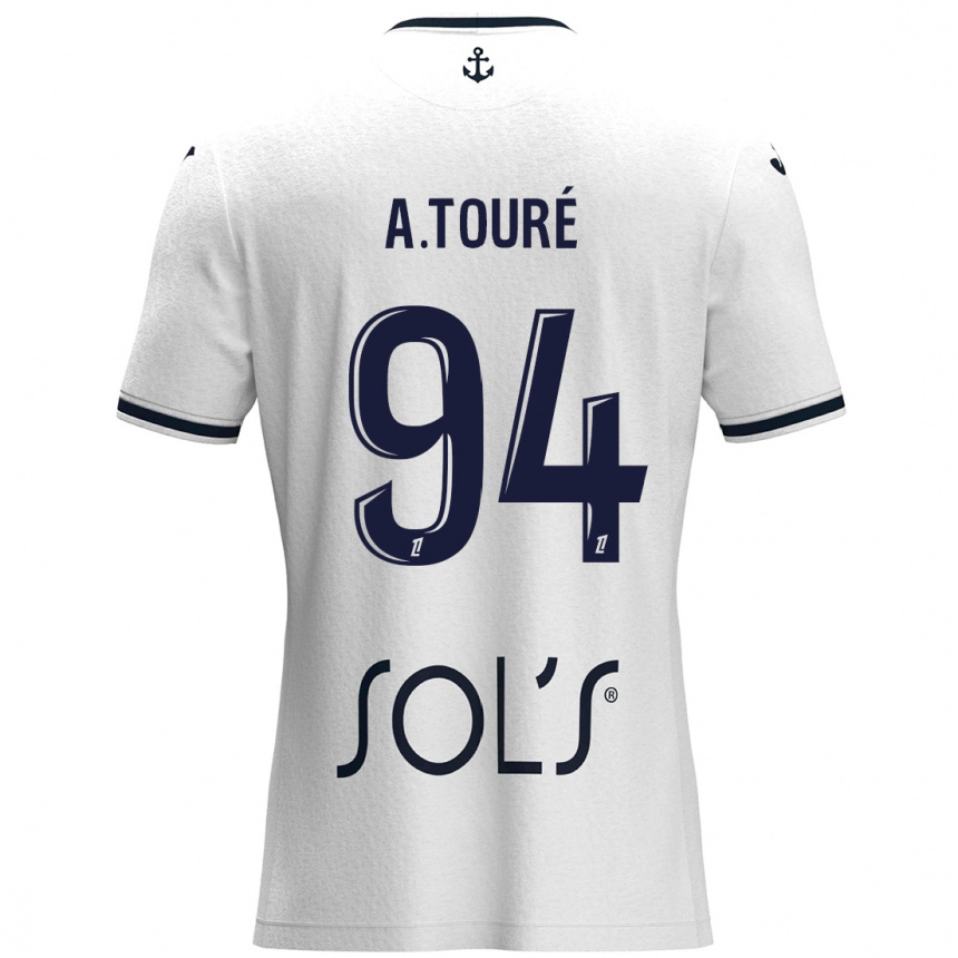 Kids Football Abdoulaye Touré #94 White Dark Blue Away Jersey 2024/25 T-Shirt Uk