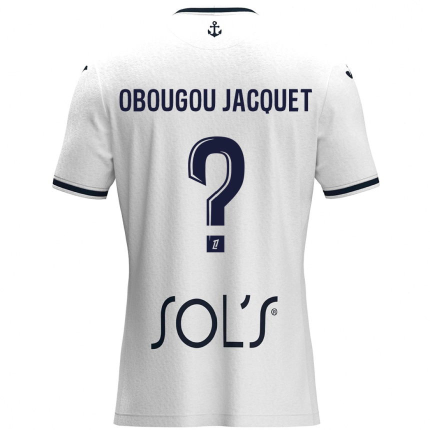 Kids Football Noam Obougou Jacquet #0 White Dark Blue Away Jersey 2024/25 T-Shirt Uk