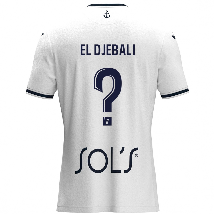 Kids Football Rayan El Djebali #0 White Dark Blue Away Jersey 2024/25 T-Shirt Uk