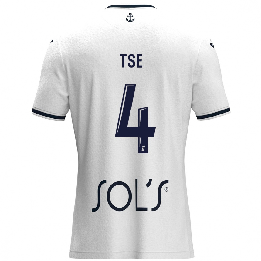 Kids Football Élisabeth Tsé #4 White Dark Blue Away Jersey 2024/25 T-Shirt Uk