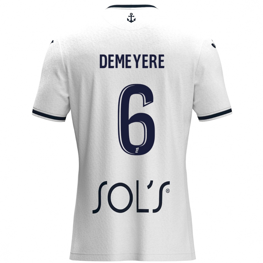 Kids Football Silke Demeyere #6 White Dark Blue Away Jersey 2024/25 T-Shirt Uk