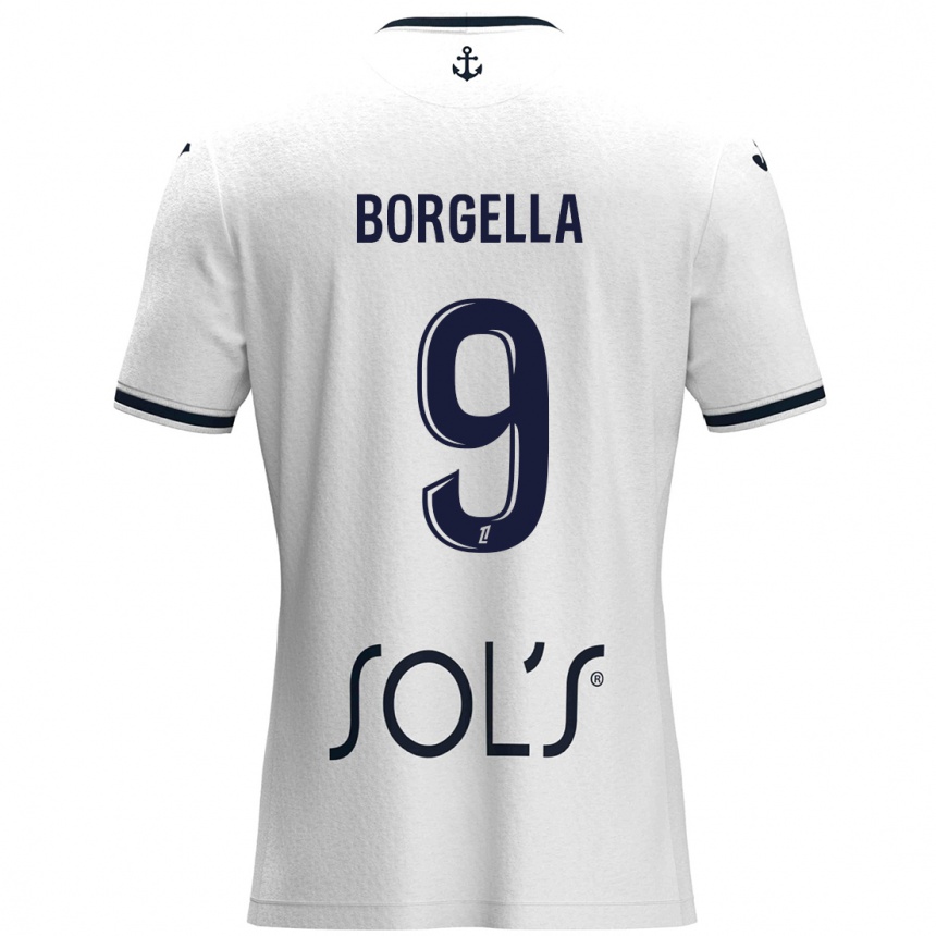 Kids Football Roselord Borgella #9 White Dark Blue Away Jersey 2024/25 T-Shirt Uk