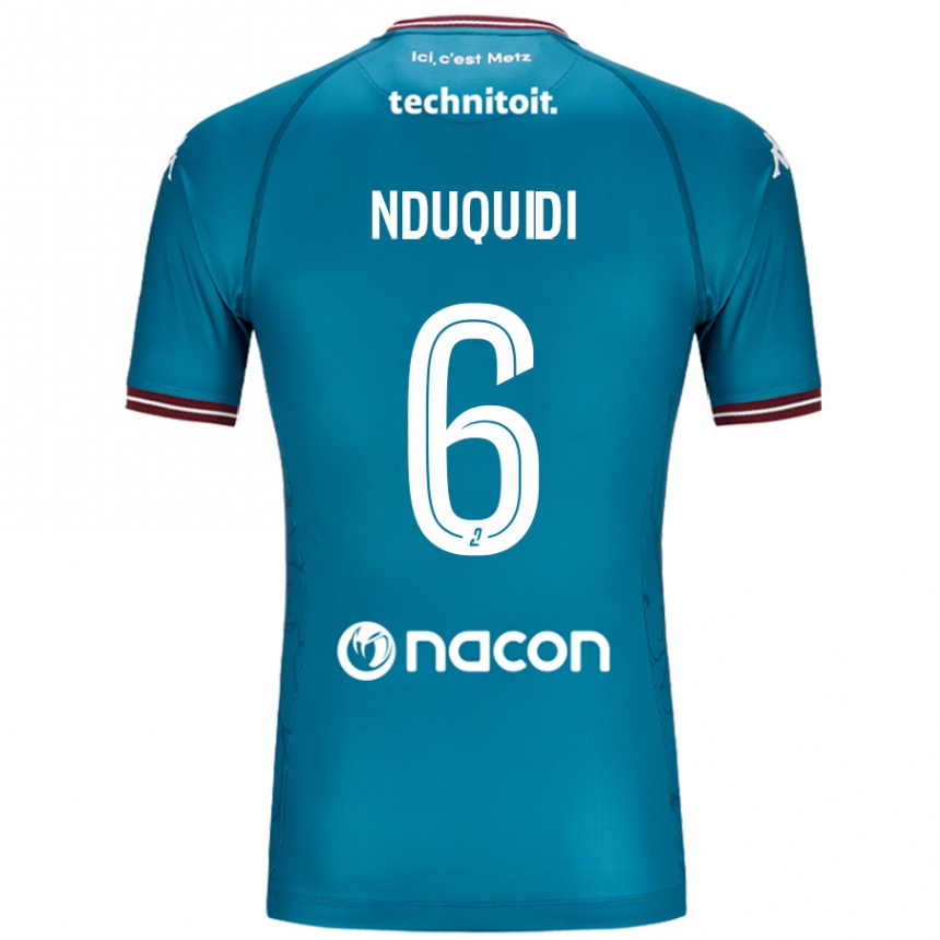 Kids Football Joseph Nduquidi #6 Bleu Petrole Away Jersey 2024/25 T-Shirt Uk