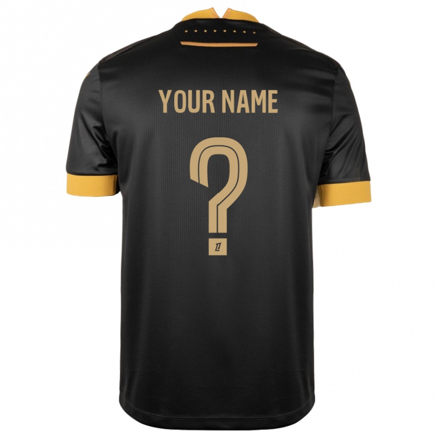 Kids Football Your Name #0 Black Brown Away Jersey 2024/25 T-Shirt Uk