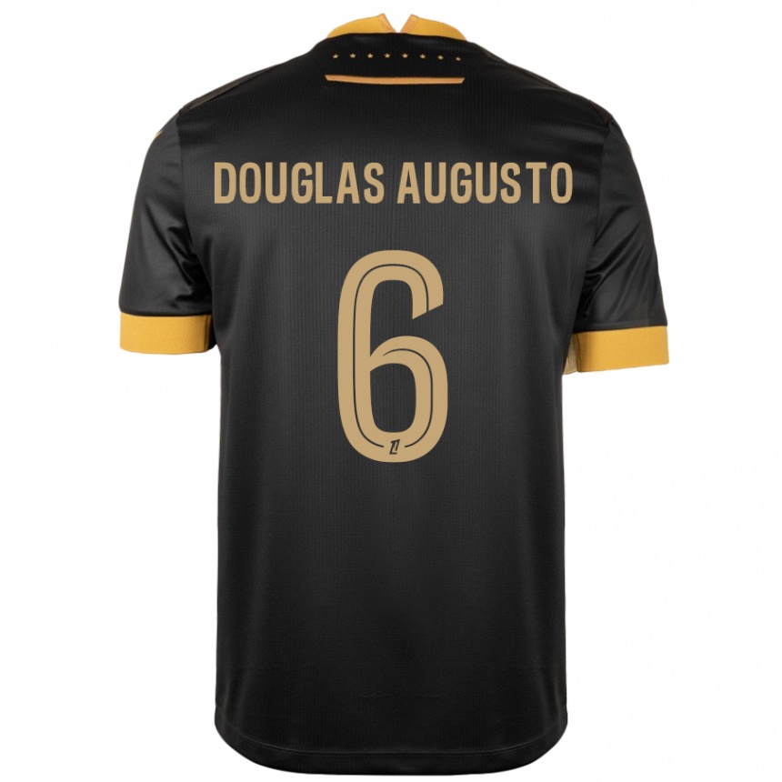 Kids Football Douglas Augusto #6 Black Brown Away Jersey 2024/25 T-Shirt Uk