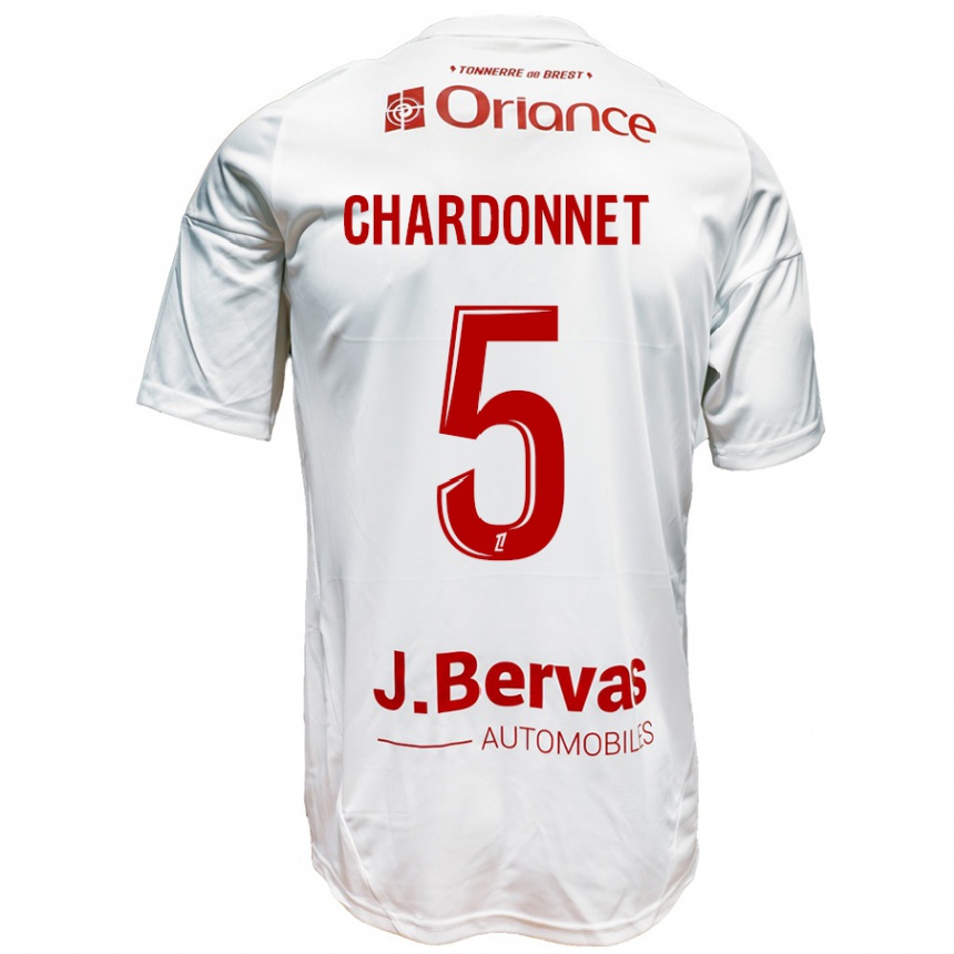 Kids Football Brendan Chardonnet #5 White Red Away Jersey 2024/25 T-Shirt Uk