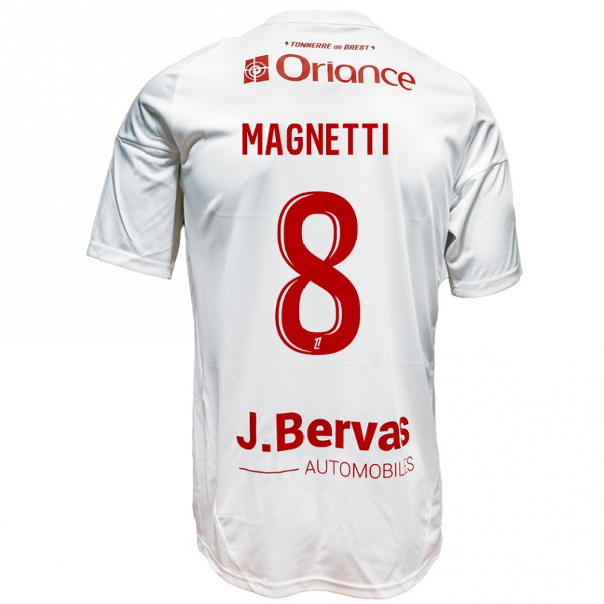 Kids Football Hugo Magnetti #8 White Red Away Jersey 2024/25 T-Shirt Uk