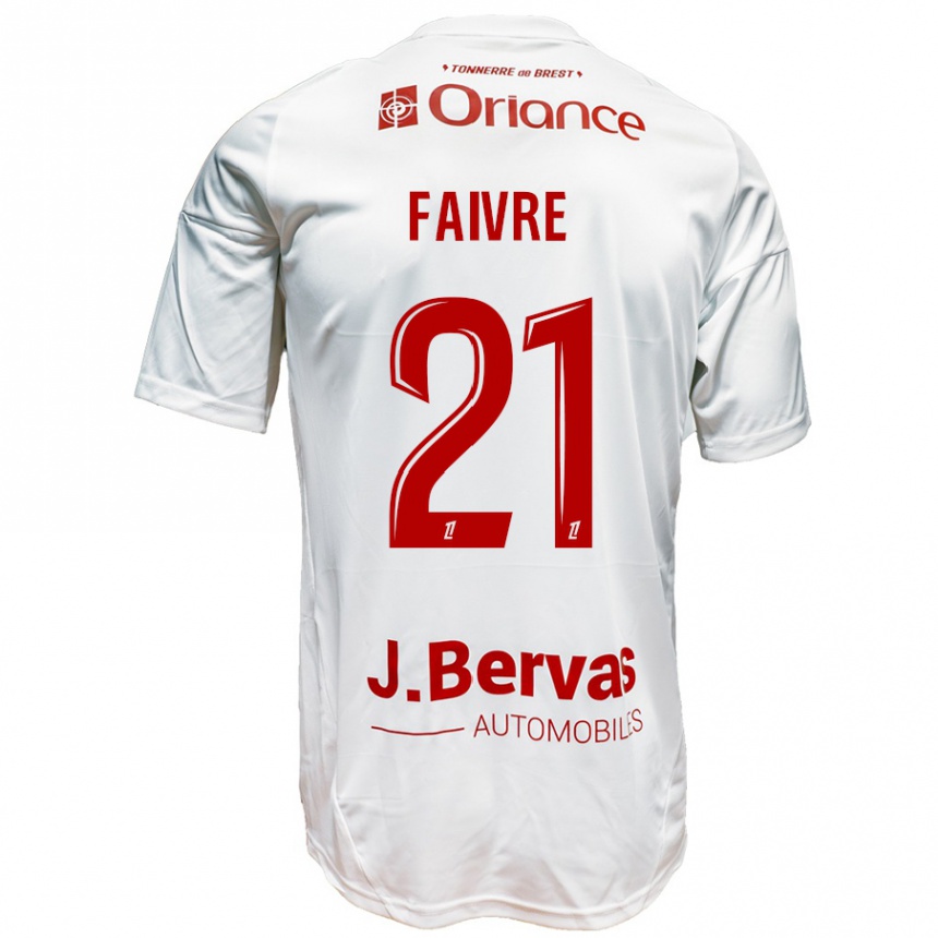 Kids Football Romain Faivre #21 White Red Away Jersey 2024/25 T-Shirt Uk