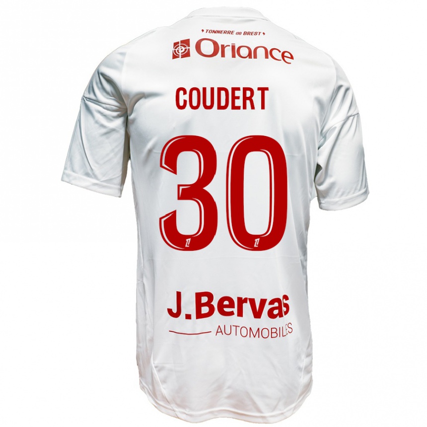 Kids Football Grégoire Coudert #30 White Red Away Jersey 2024/25 T-Shirt Uk