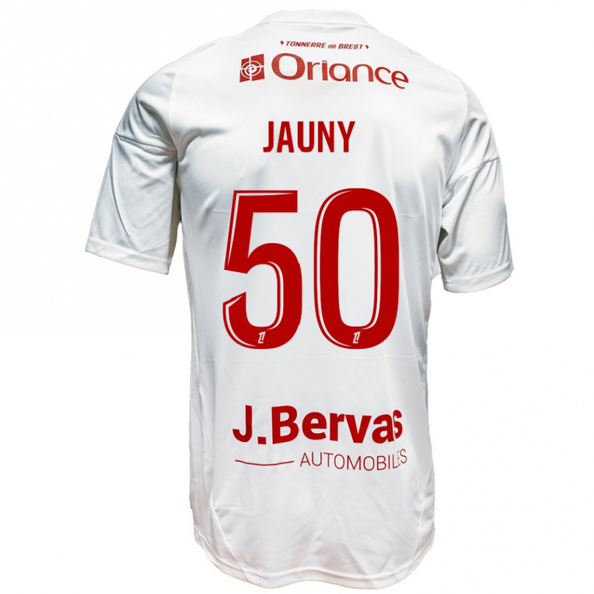 Kids Football Noah Jauny #50 White Red Away Jersey 2024/25 T-Shirt Uk