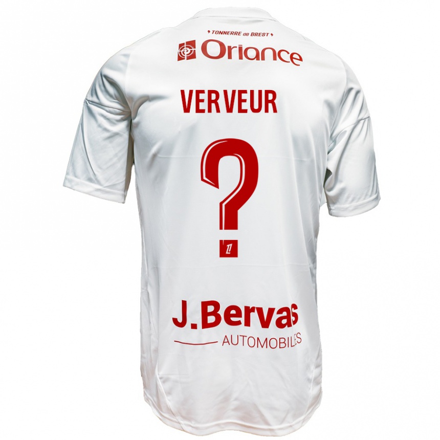 Kids Football Titouan Verveur #0 White Red Away Jersey 2024/25 T-Shirt Uk