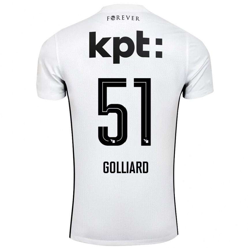 Kids Football Théo Golliard #51 White Black Away Jersey 2024/25 T-Shirt Uk