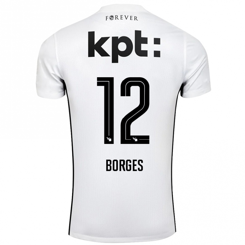 Kids Football David Borges #12 White Black Away Jersey 2024/25 T-Shirt Uk