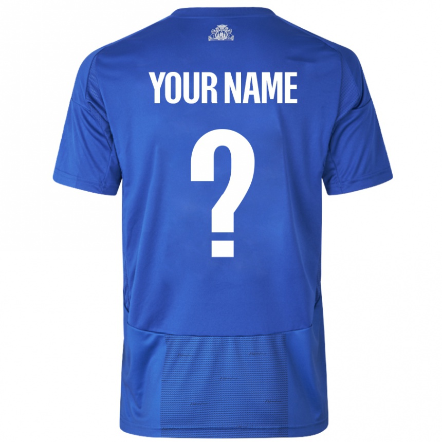 Kids Football Your Name #0 White Blue Away Jersey 2024/25 T-Shirt Uk