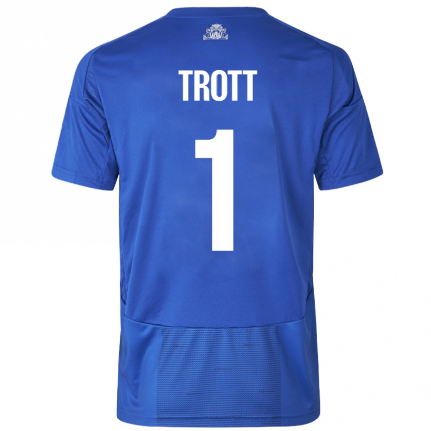 Kids Football Nathan Trott #1 White Blue Away Jersey 2024/25 T-Shirt Uk