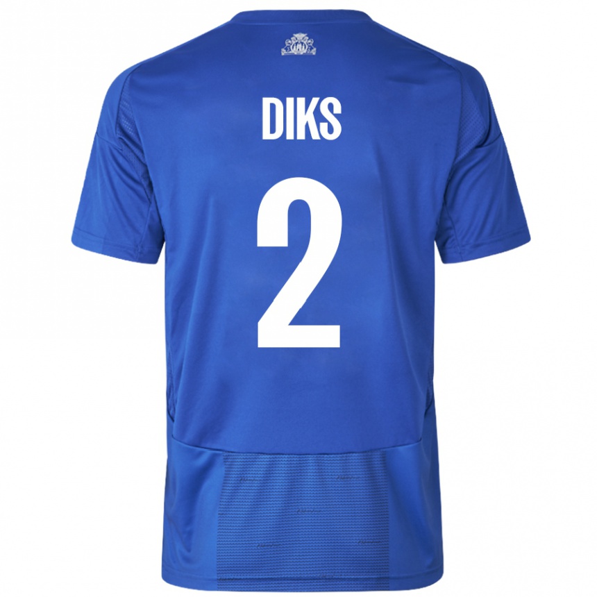 Kids Football Kevin Diks #2 White Blue Away Jersey 2024/25 T-Shirt Uk