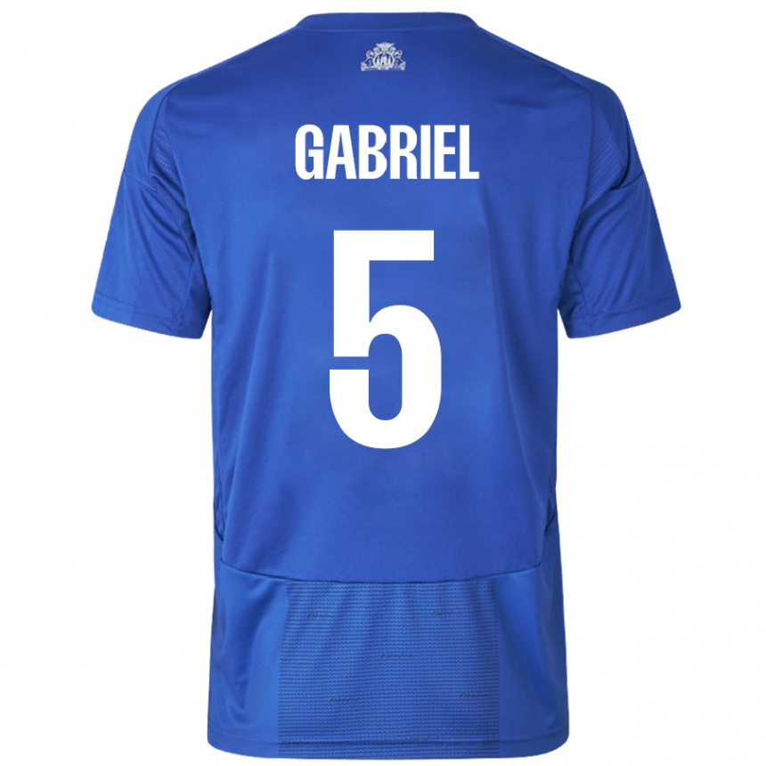 Kids Football Gabriel Pereira #5 White Blue Away Jersey 2024/25 T-Shirt Uk