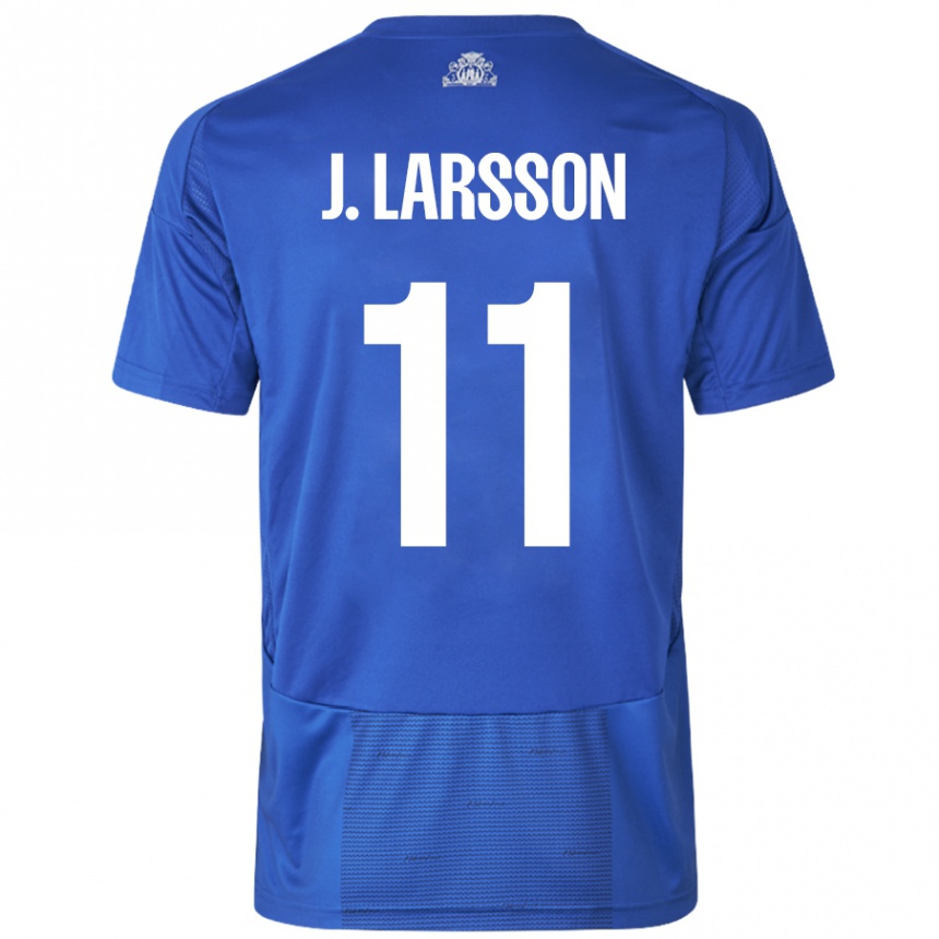 Kids Football Jordan Larsson #11 White Blue Away Jersey 2024/25 T-Shirt Uk