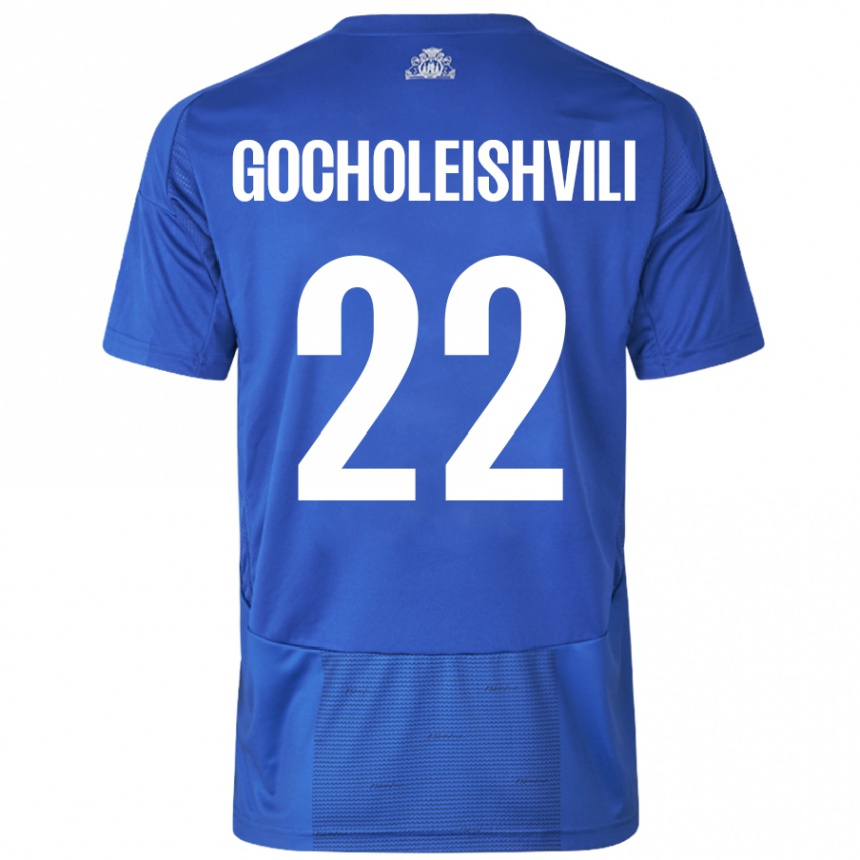 Kids Football Giorgi Gocholeishvili #22 White Blue Away Jersey 2024/25 T-Shirt Uk